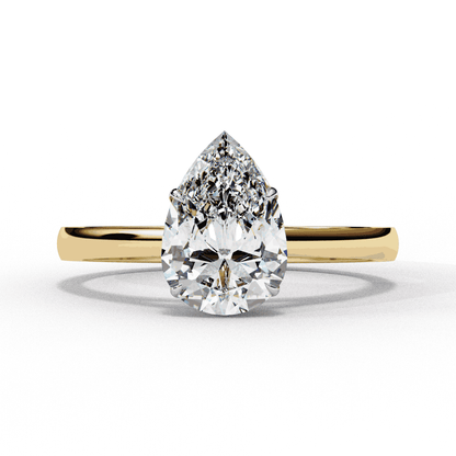 Pear Cut Lab Grown Diamond Solitaire Engagement Ring with Five Prong Tapered Cathedral