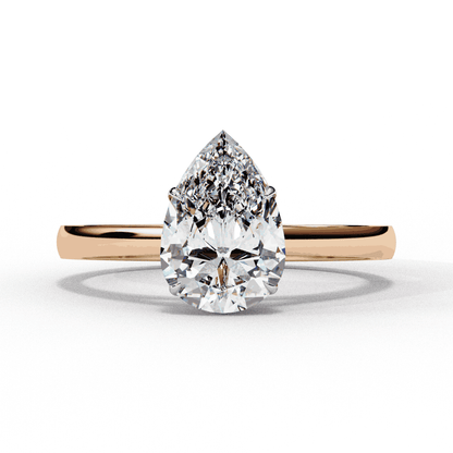Pear Cut Lab Grown Diamond Solitaire Engagement Ring with Five Prong Tapered Cathedral