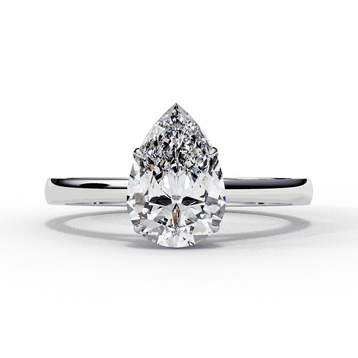 Pear Cut Lab Grown Diamond Solitaire Engagement Ring with Five Prong Tapered Cathedral