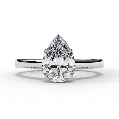 Pear Cut Lab Grown Diamond Solitaire Engagement Ring with Five Prong Tapered Cathedral