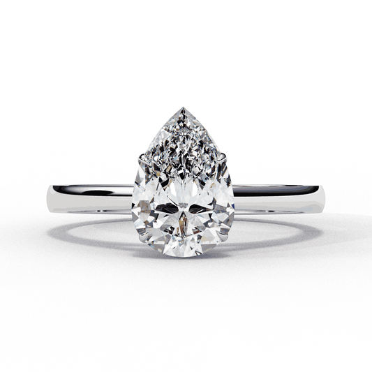 Pear Cut Lab Grown Diamond Solitaire Engagement Ring with Five Prong Tapered Cathedral
