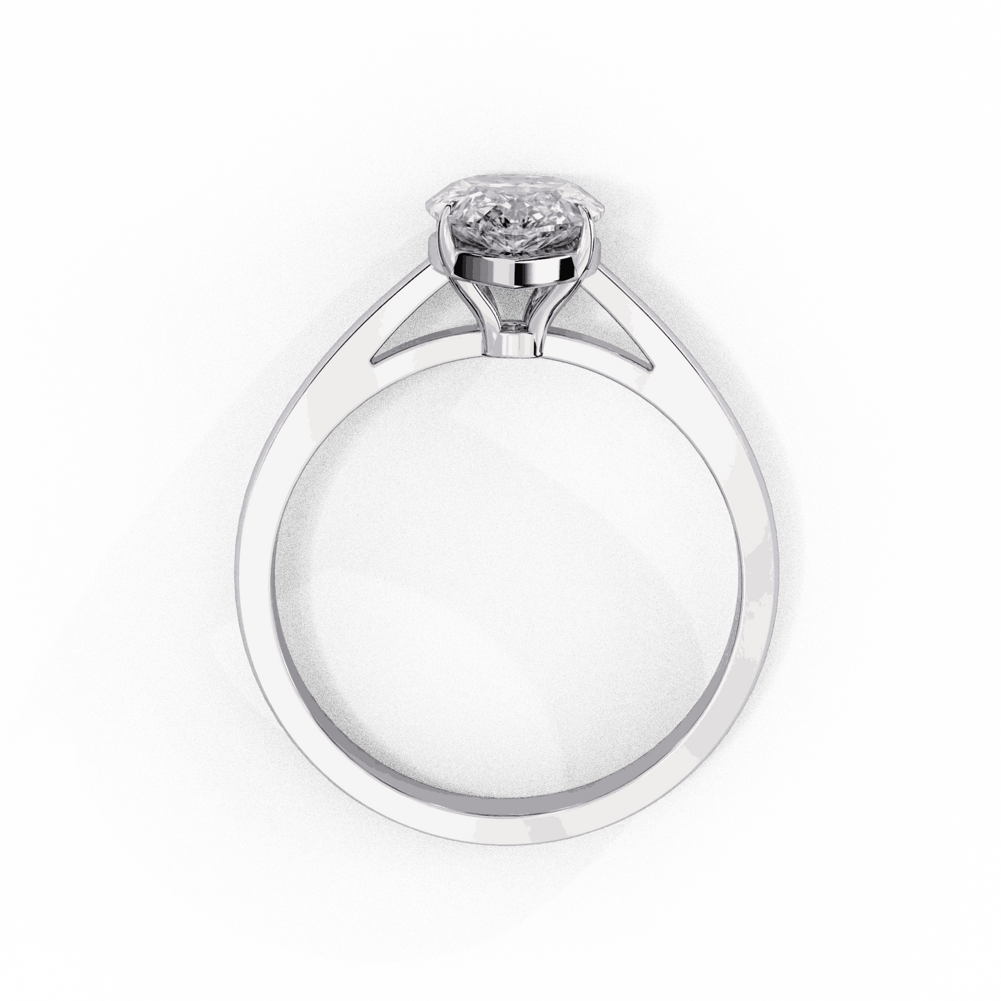 Pear Cut Lab Grown Diamond Solitaire Engagement Ring with Five Prong Tapered Cathedral