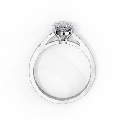 Pear Cut Lab Grown Diamond Solitaire Engagement Ring with Five Prong Tapered Cathedral