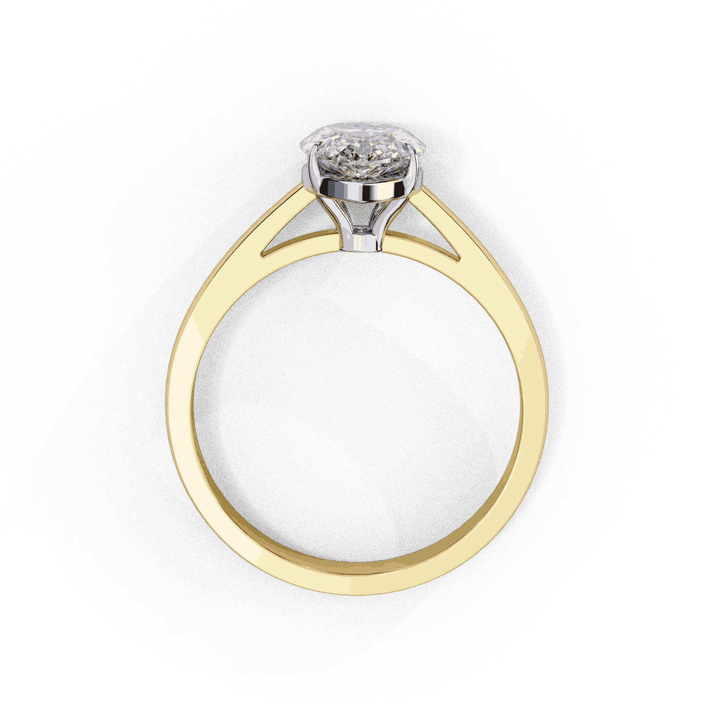 Pear Cut Lab Grown Diamond Solitaire Engagement Ring with Five Prong Tapered Cathedral