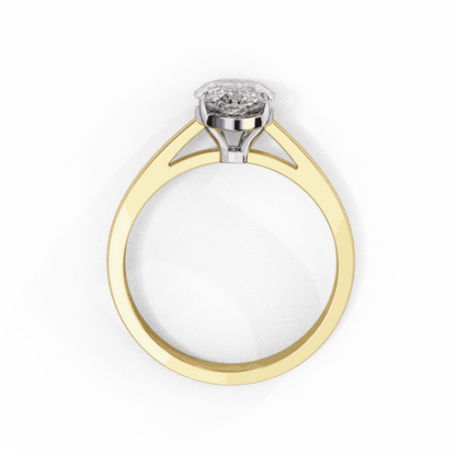Pear Cut Lab Grown Diamond Solitaire Engagement Ring with Five Prong Tapered Cathedral