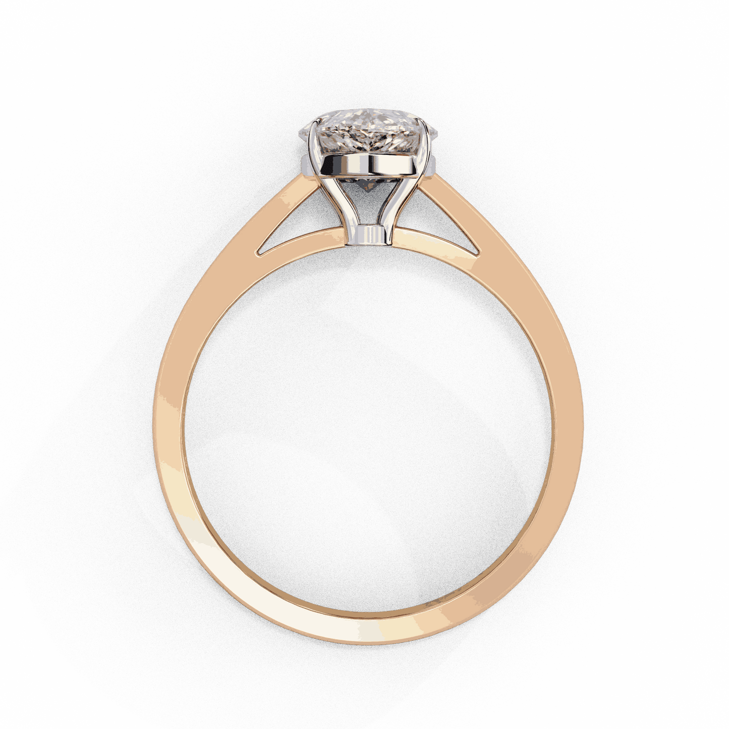 Pear Cut Lab Grown Diamond Solitaire Engagement Ring with Five Prong Tapered Cathedral