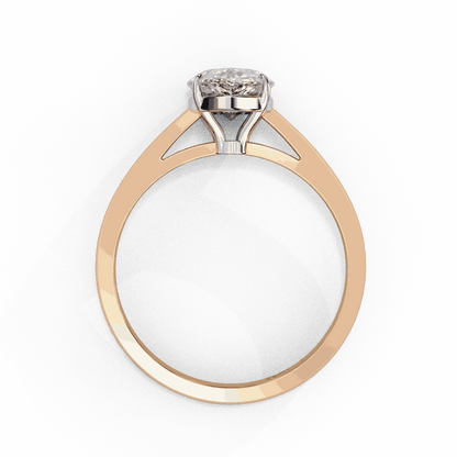 Pear Cut Lab Grown Diamond Solitaire Engagement Ring with Five Prong Tapered Cathedral