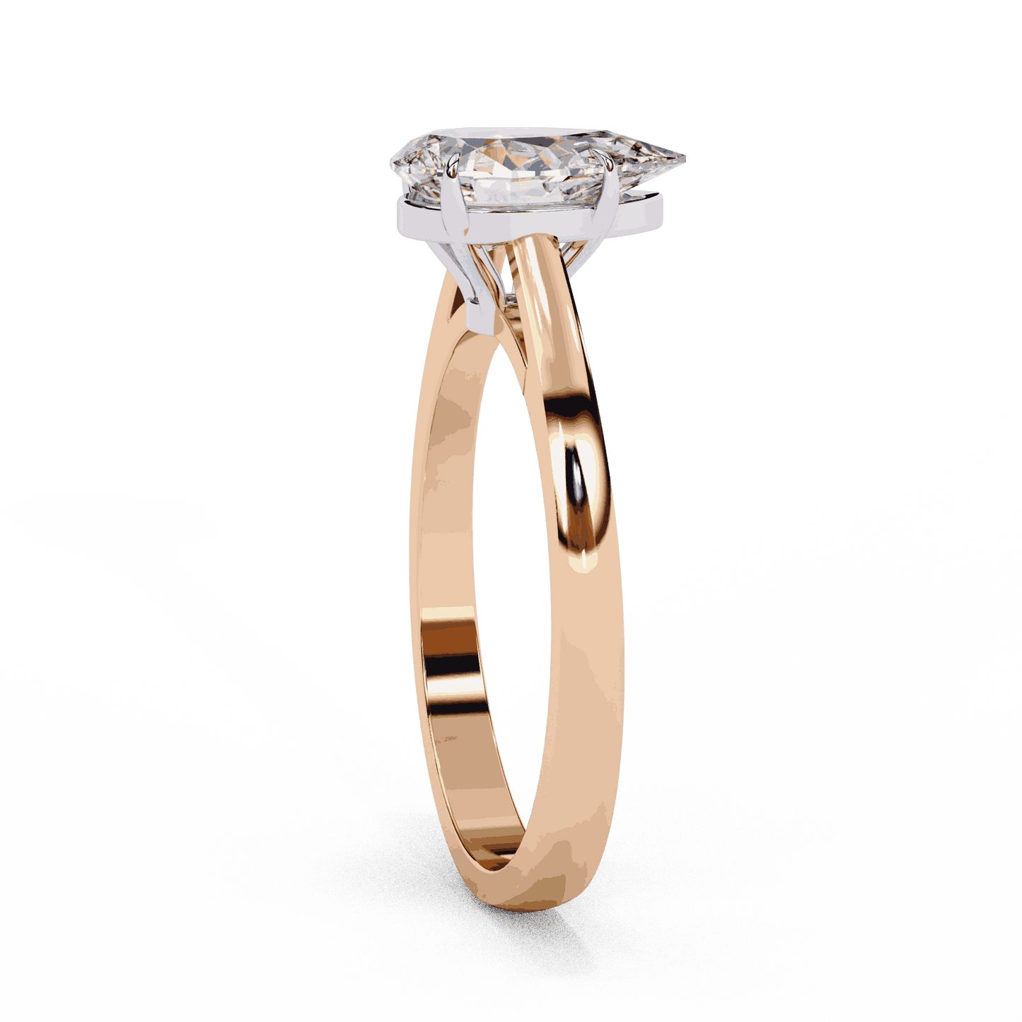 Pear Cut Lab Grown Diamond Solitaire Engagement Ring with Five Prong Tapered Cathedral
