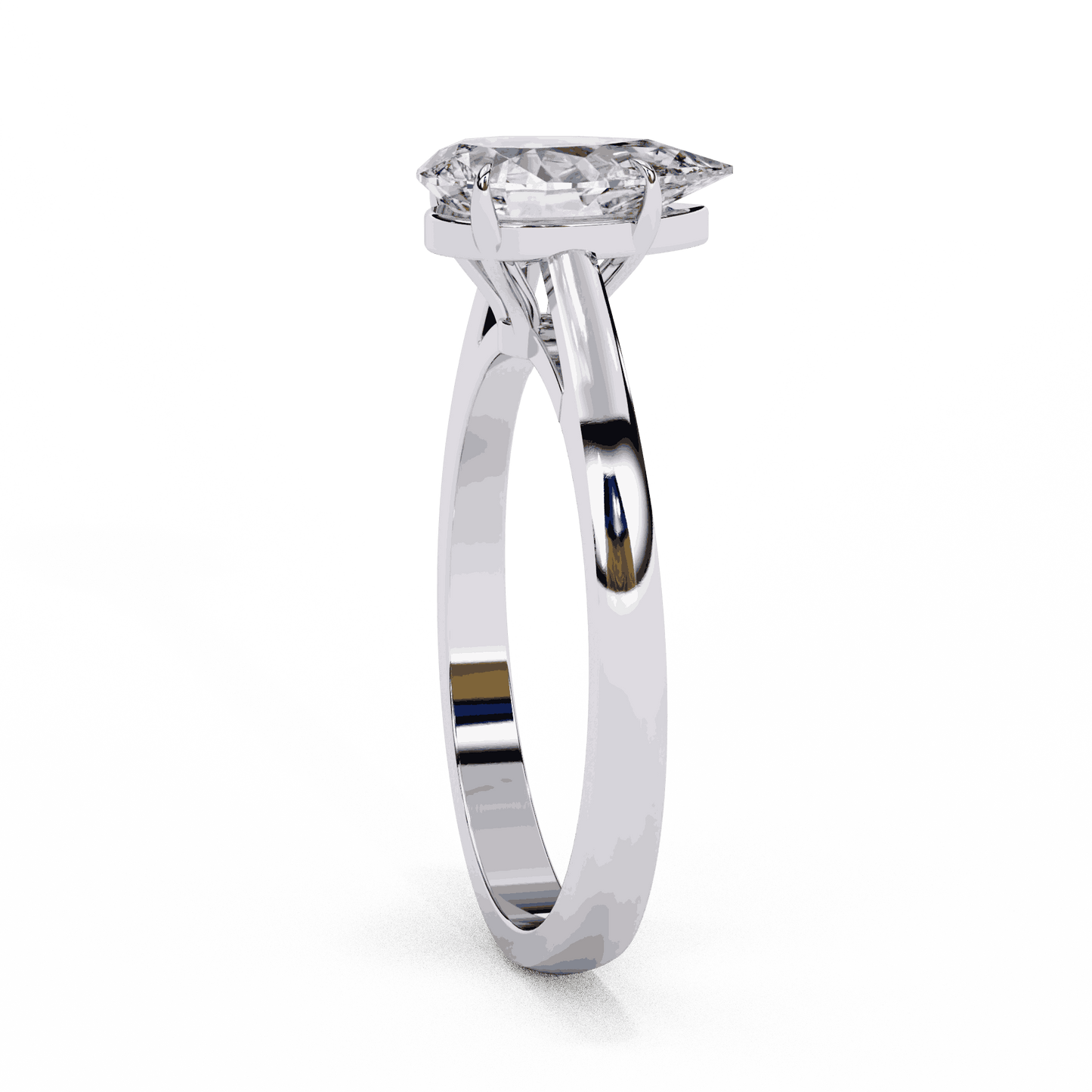 Pear Cut Lab Grown Diamond Solitaire Engagement Ring with Five Prong Tapered Cathedral