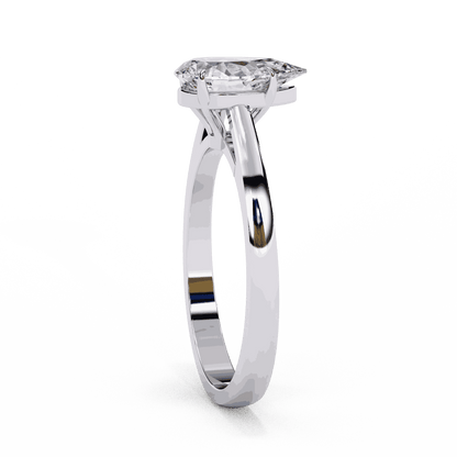 Pear Cut Lab Grown Diamond Solitaire Engagement Ring with Five Prong Tapered Cathedral