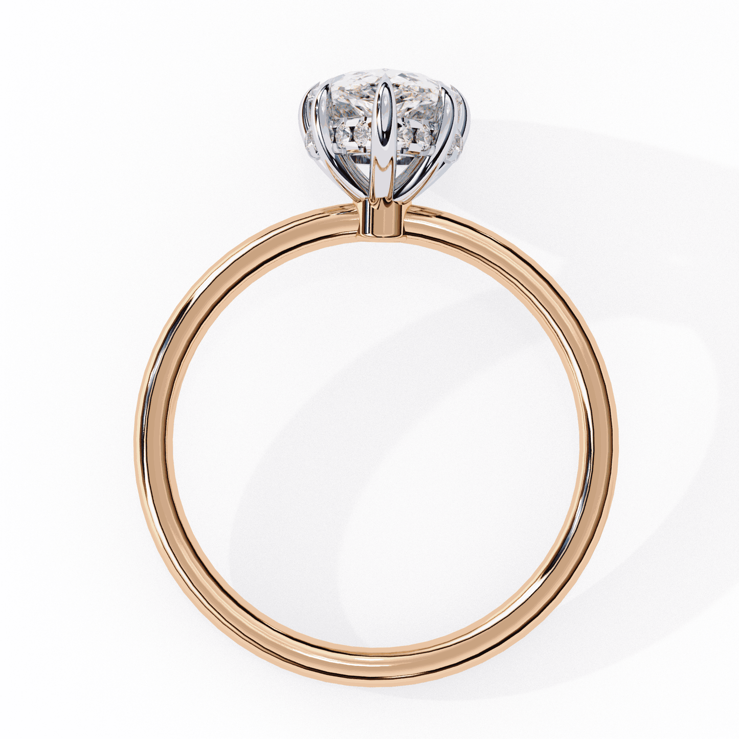 Pear Cut Lab Grown Diamond Halo Engagement Ring with Hidden Pavé and Five Prong Head