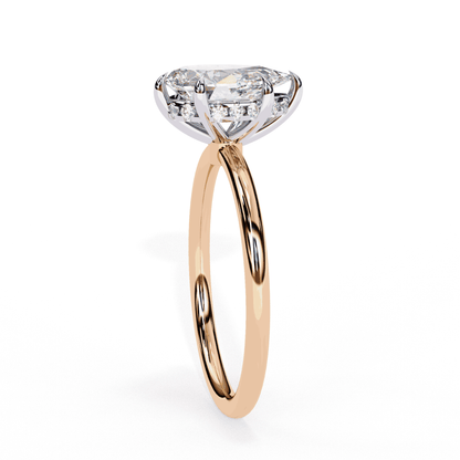 Pear Cut Lab Grown Diamond Halo Engagement Ring with Hidden Pavé and Five Prong Head