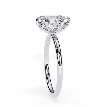 Pear Cut Lab Grown Diamond Halo Engagement Ring with Hidden Pavé and Five Prong Head