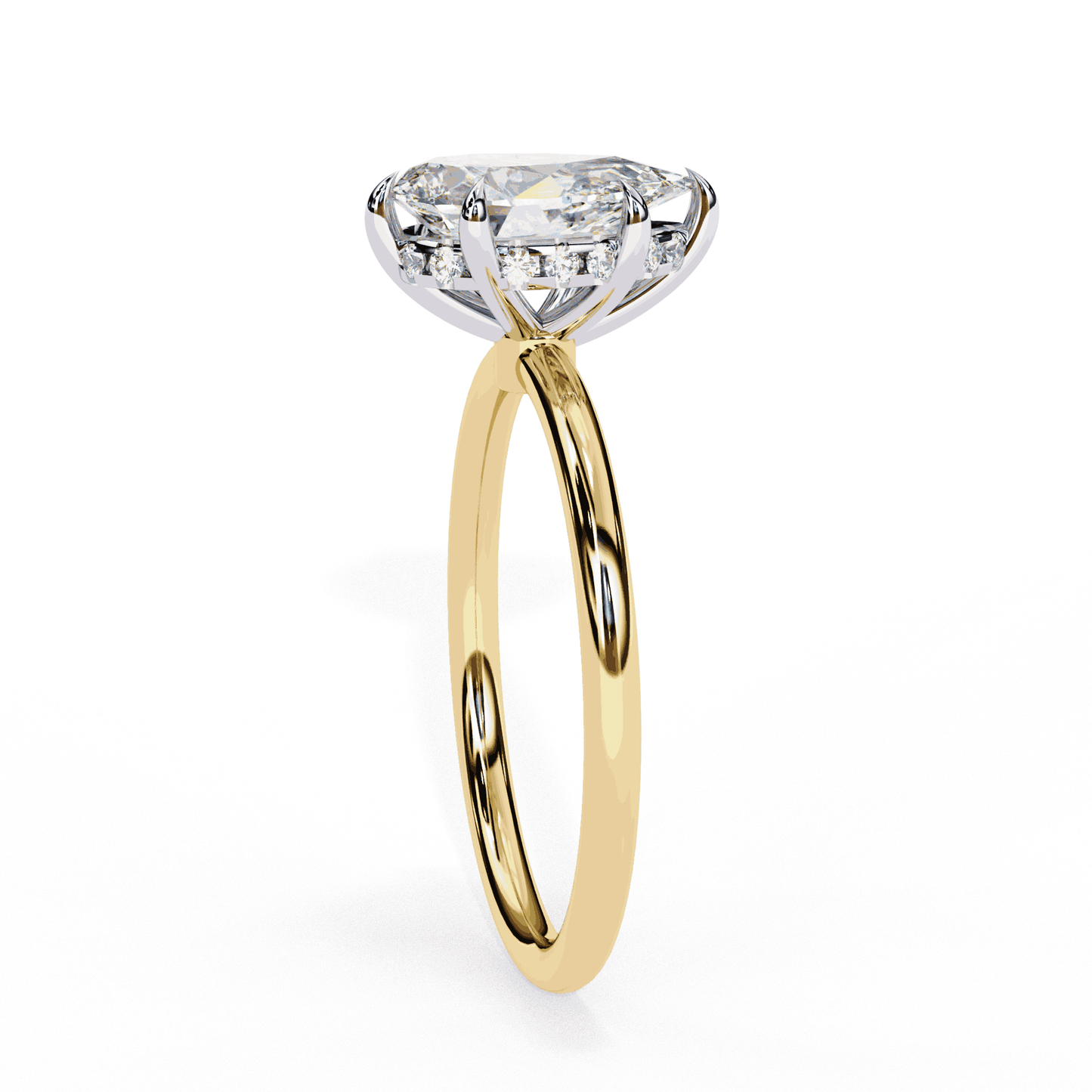 Pear Cut Lab Grown Diamond Halo Engagement Ring with Hidden Pavé and Five Prong Head