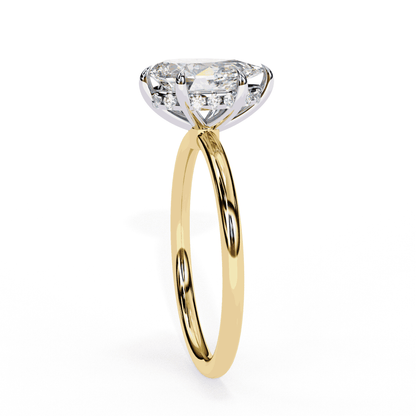 Pear Cut Lab Grown Diamond Halo Engagement Ring with Hidden Pavé and Five Prong Head