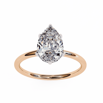 Pear Cut Lab Grown Diamond Halo Engagement Ring with Hidden Pavé and Five Prong Head
