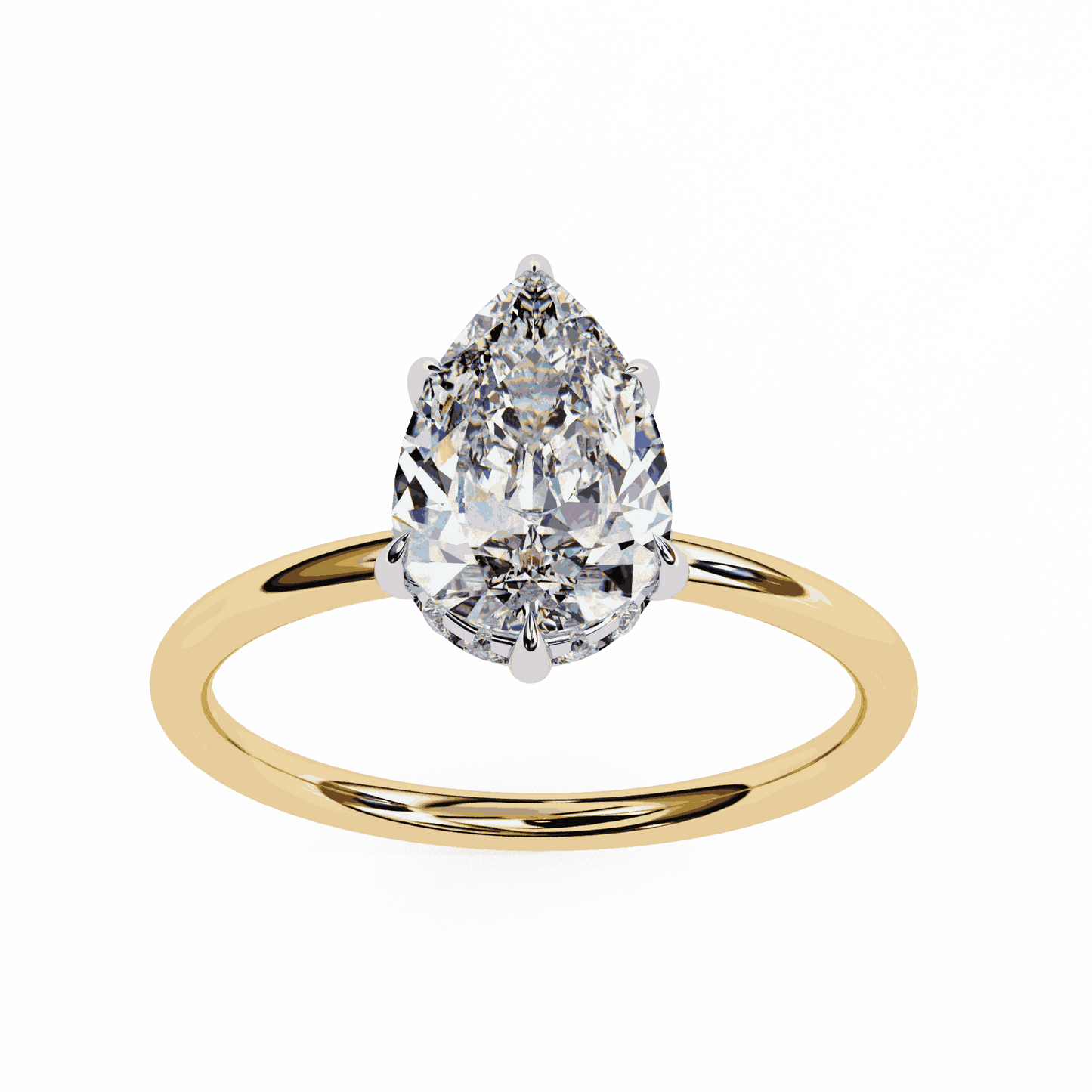 Pear Cut Lab Grown Diamond Halo Engagement Ring with Hidden Pavé and Five Prong Head