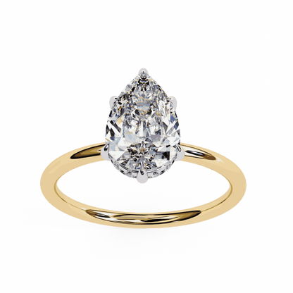 Pear Cut Lab Grown Diamond Halo Engagement Ring with Hidden Pavé and Five Prong Head