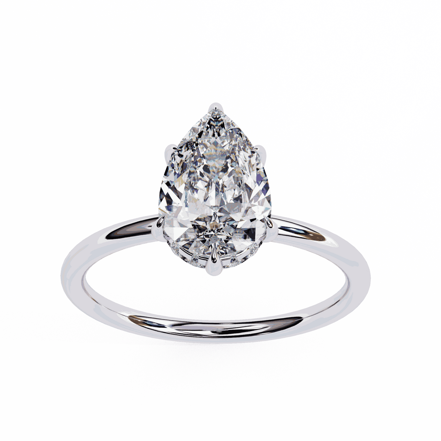 Pear Cut Lab Grown Diamond Halo Engagement Ring with Hidden Pavé and Five Prong Head