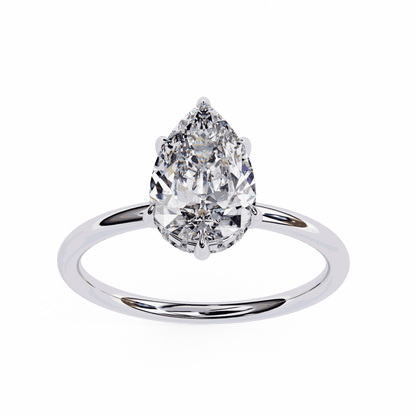 Pear Cut Lab Grown Diamond Halo Engagement Ring with Hidden Pavé and Five Prong Head