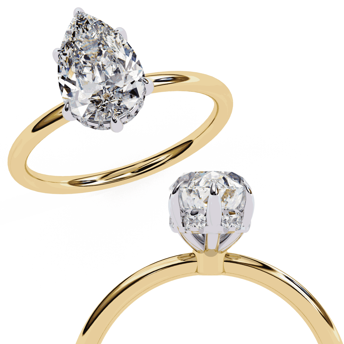 Pear Cut Lab Grown Diamond Halo Engagement Ring with Hidden Pavé and Five Prong Head