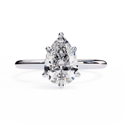 Pear Cut Lab Grown Diamond Halo Engagement Ring with Hidden Pavé and Five Prong Head