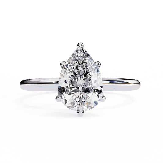 Pear Cut Lab Grown Diamond Halo Engagement Ring with Hidden Pavé and Five Prong Head