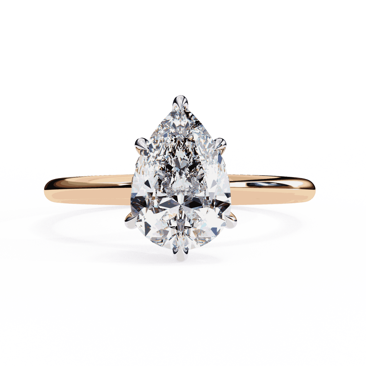 Pear Cut Lab Grown Diamond Halo Engagement Ring with Hidden Pavé and Five Prong Head