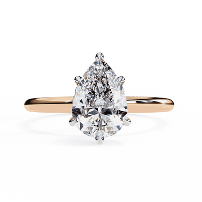 Pear Cut Lab Grown Diamond Halo Engagement Ring with Hidden Pavé and Five Prong Head