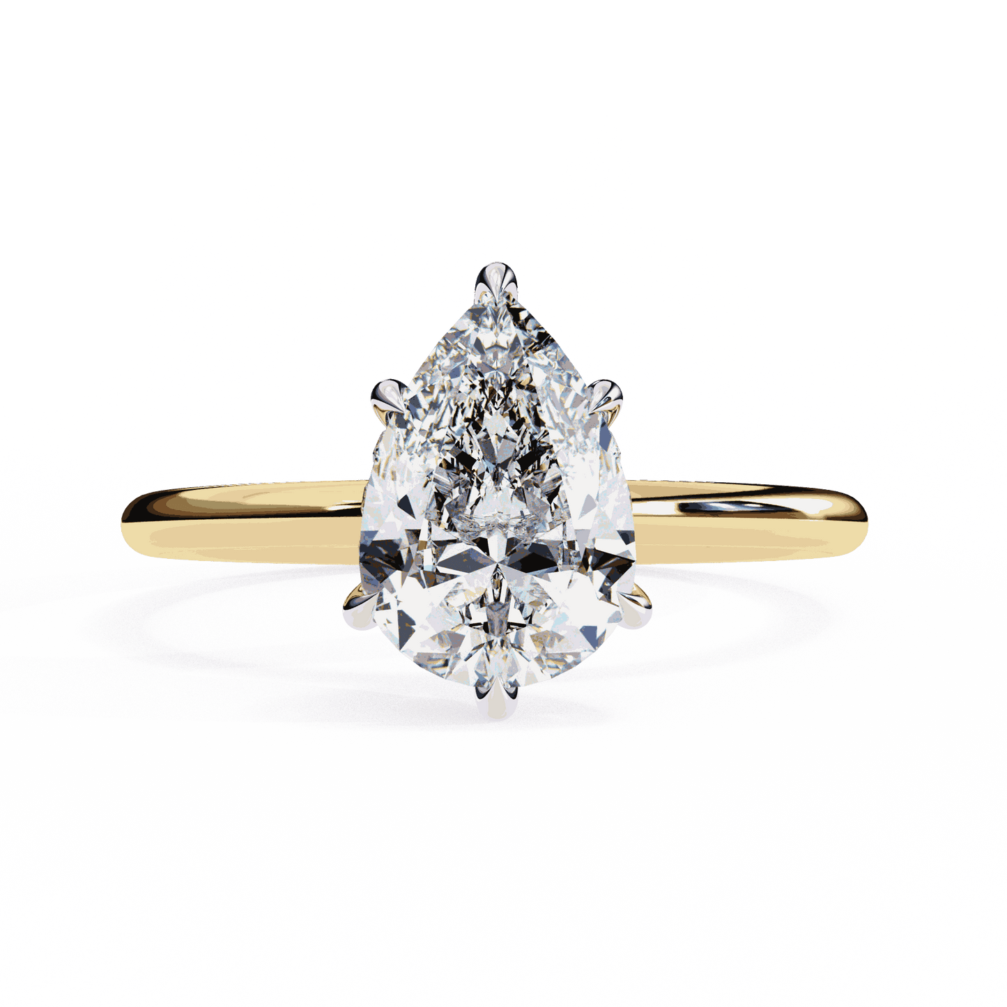 Pear Cut Lab Grown Diamond Halo Engagement Ring with Hidden Pavé and Five Prong Head