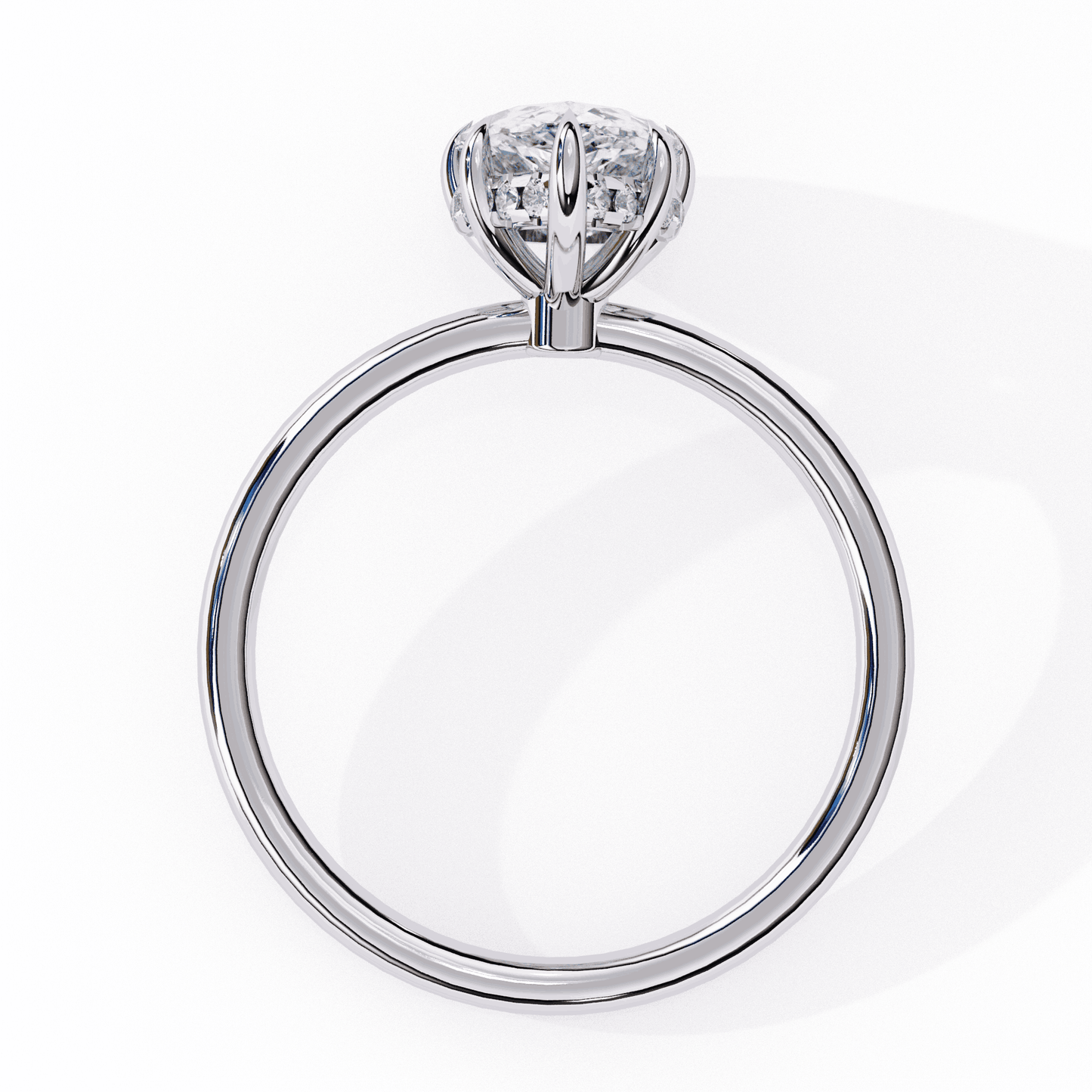 Pear Cut Lab Grown Diamond Halo Engagement Ring with Hidden Pavé and Five Prong Head