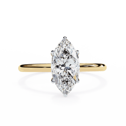 Marquise Cut Lab Grown Diamond Halo Engagement Ring with Hidden Pavé and V Tip Prongs