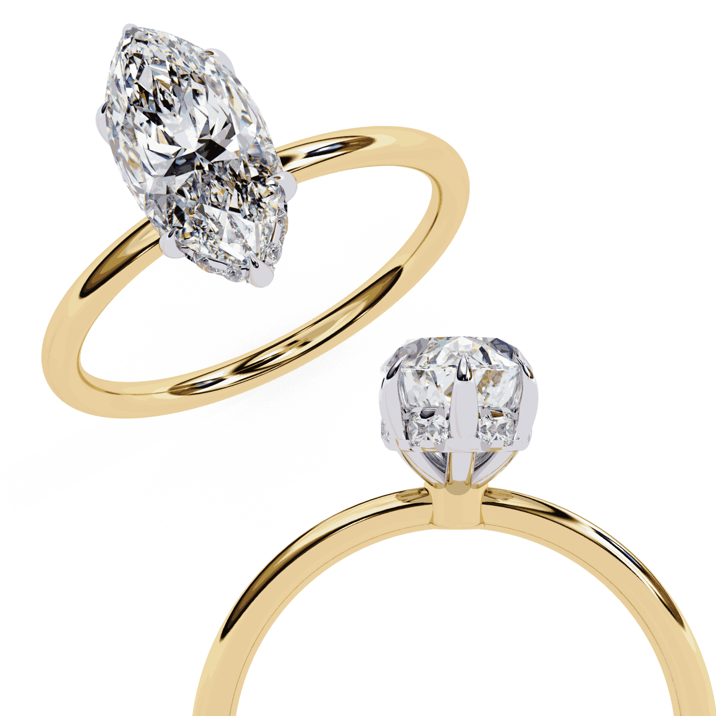 Marquise Cut Lab Grown Diamond Halo Engagement Ring with Hidden Pavé and V Tip Prongs