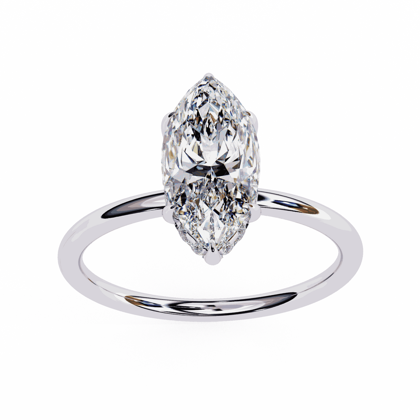 Marquise Cut Lab Grown Diamond Halo Engagement Ring with Hidden Pavé and V Tip Prongs