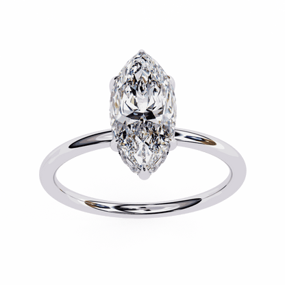 Marquise Cut Lab Grown Diamond Halo Engagement Ring with Hidden Pavé and V Tip Prongs