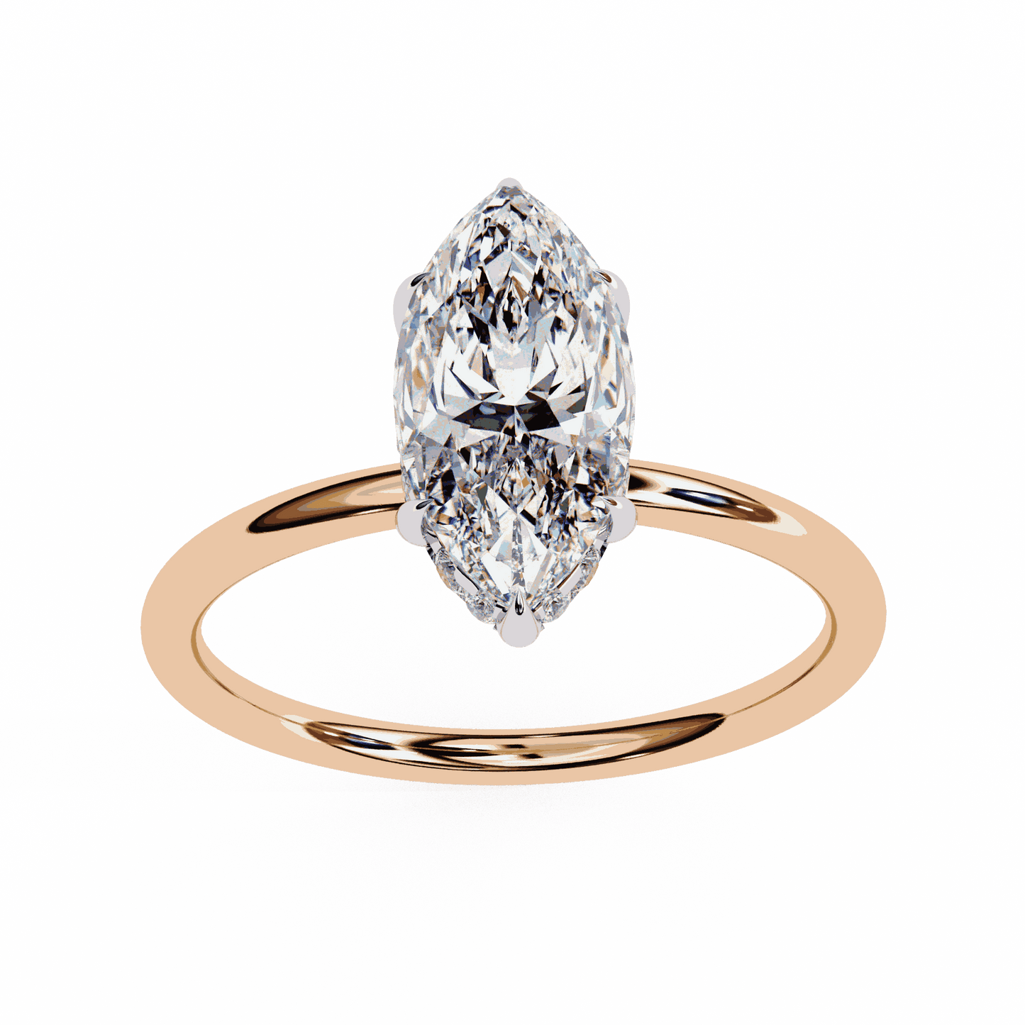 Marquise Cut Lab Grown Diamond Halo Engagement Ring with Hidden Pavé and V Tip Prongs