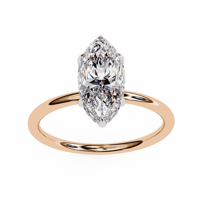 Marquise Cut Lab Grown Diamond Halo Engagement Ring with Hidden Pavé and V Tip Prongs