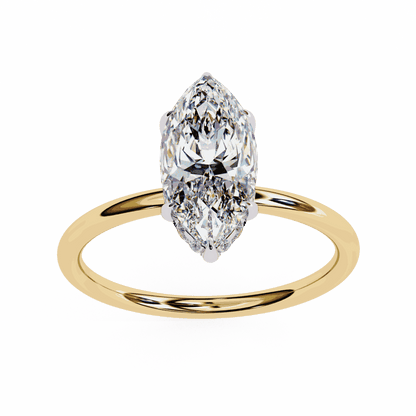 Marquise Cut Lab Grown Diamond Halo Engagement Ring with Hidden Pavé and V Tip Prongs