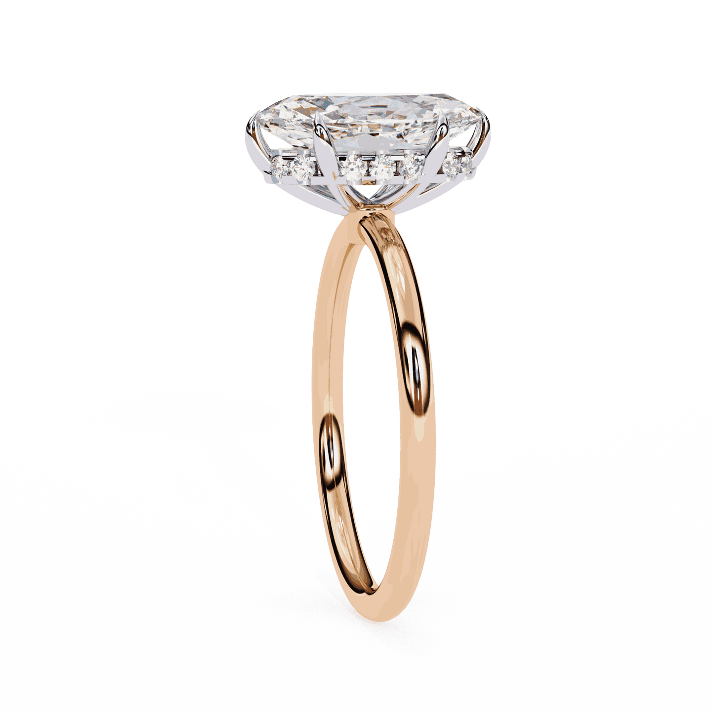 Marquise Cut Lab Grown Diamond Halo Engagement Ring with Hidden Pavé and V Tip Prongs