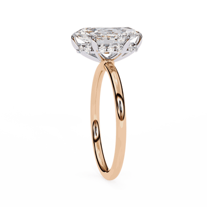 Marquise Cut Lab Grown Diamond Halo Engagement Ring with Hidden Pavé and V Tip Prongs