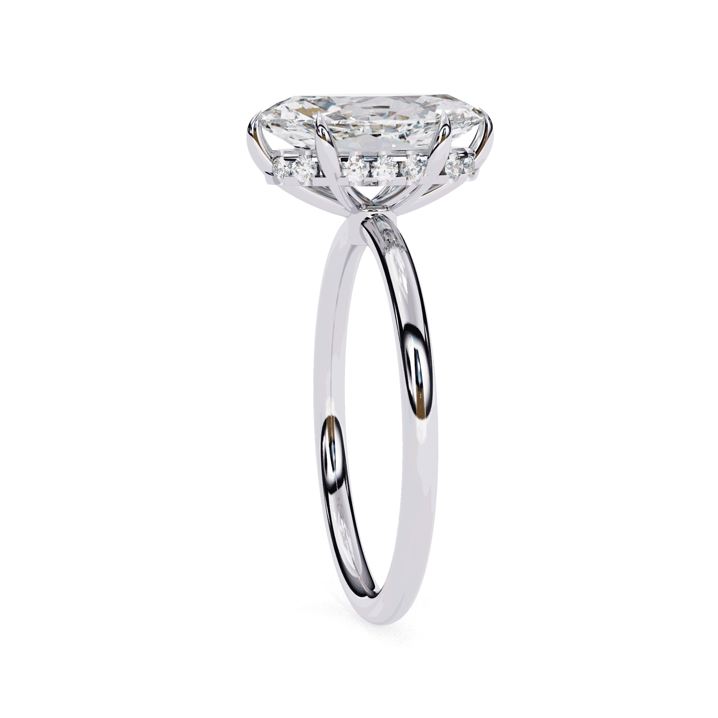 Marquise Cut Lab Grown Diamond Halo Engagement Ring with Hidden Pavé and V Tip Prongs