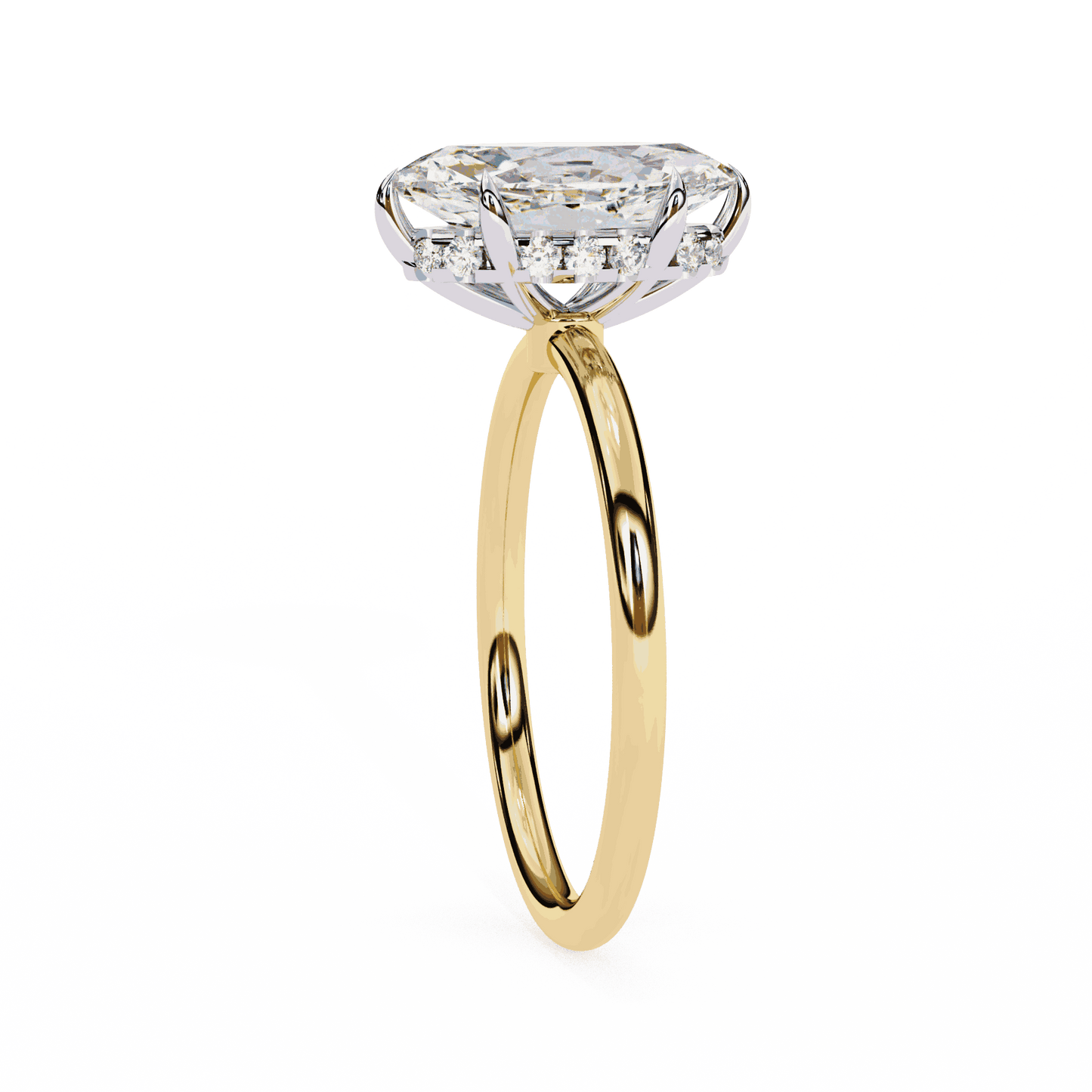 Marquise Cut Lab Grown Diamond Halo Engagement Ring with Hidden Pavé and V Tip Prongs