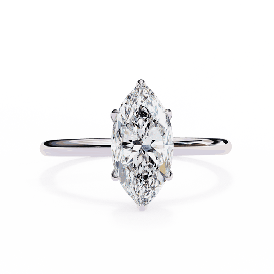 Marquise Cut Lab Grown Diamond Halo Engagement Ring with Hidden Pavé and V Tip Prongs