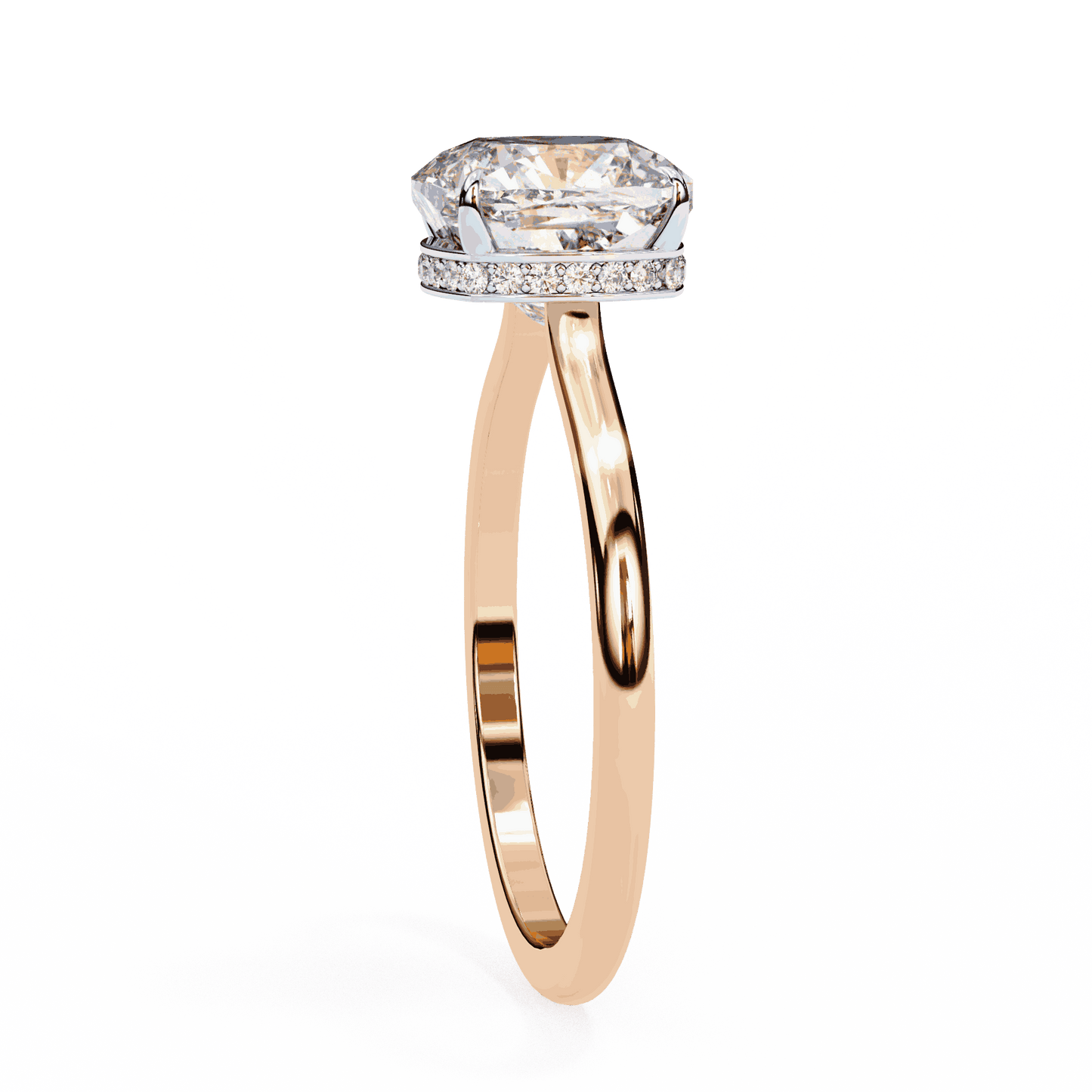 Cushion Cut Lab Grown Diamond Solitaire Engagement Ring with Hidden Halo