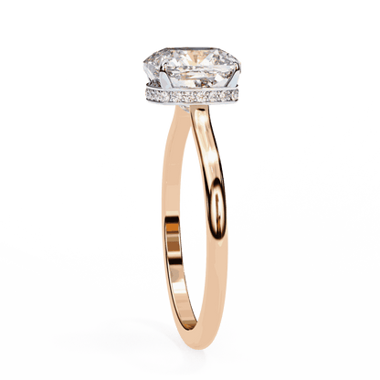 Cushion Cut Lab Grown Diamond Solitaire Engagement Ring with Hidden Halo
