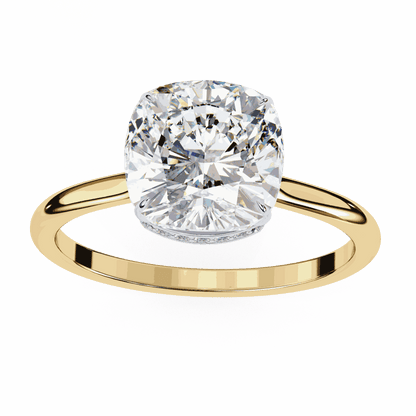 Cushion Cut Lab Grown Diamond Solitaire Engagement Ring with Hidden Halo