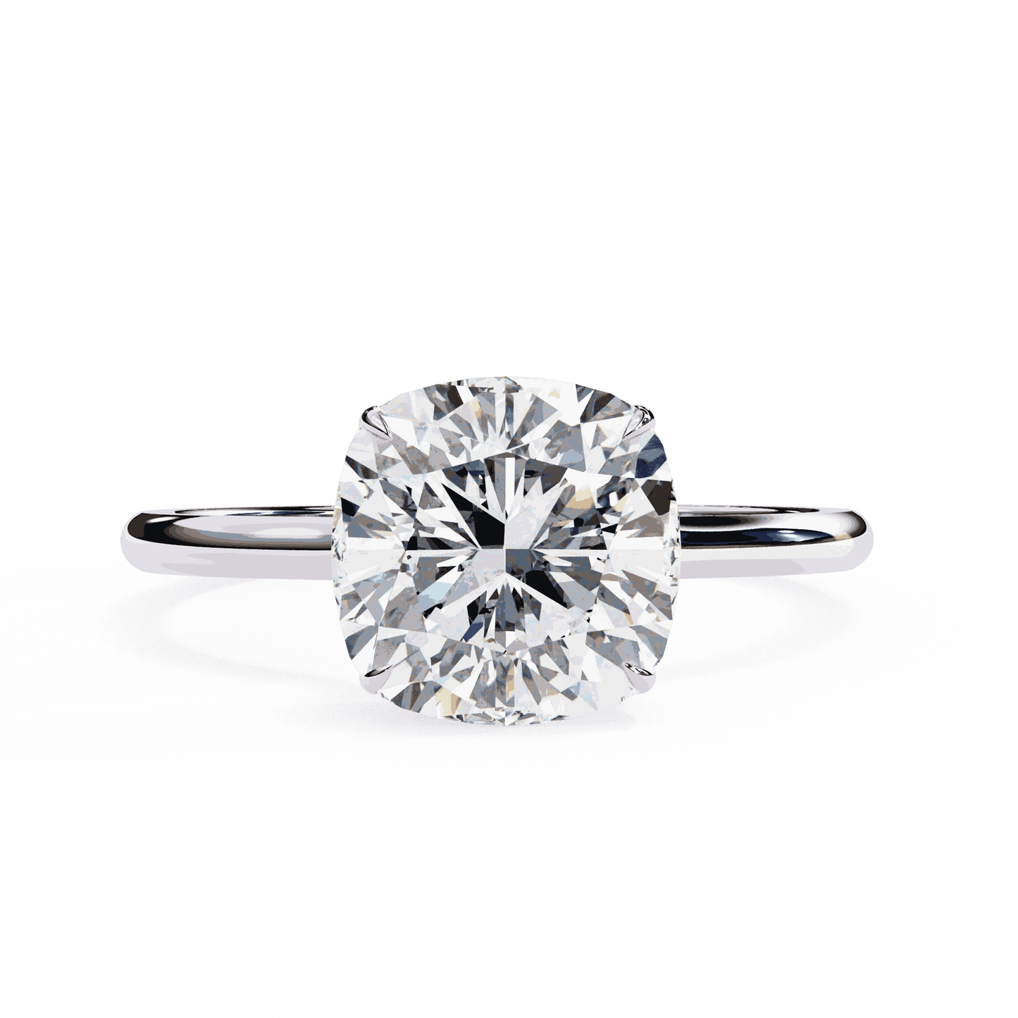 Cushion Cut Lab Grown Diamond Solitaire Engagement Ring with Hidden Halo