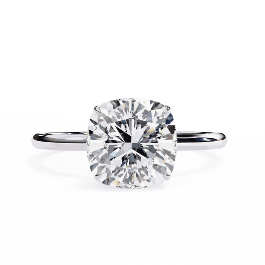Cushion Cut Lab Grown Diamond Solitaire Engagement Ring with Hidden Halo