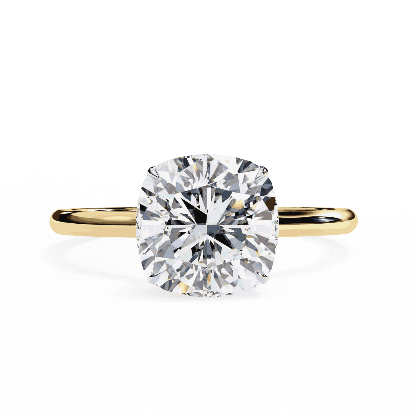 Cushion Cut Lab Grown Diamond Solitaire Engagement Ring with Hidden Halo