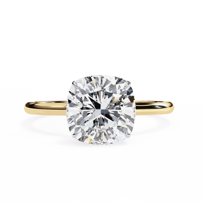 Cushion Cut Lab Grown Diamond Solitaire Engagement Ring with Hidden Halo